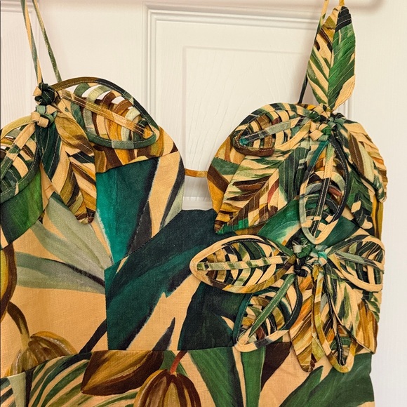 FARM Rio 3D Green and Yellow Tropical Midi Dress - Picture 3 of 5